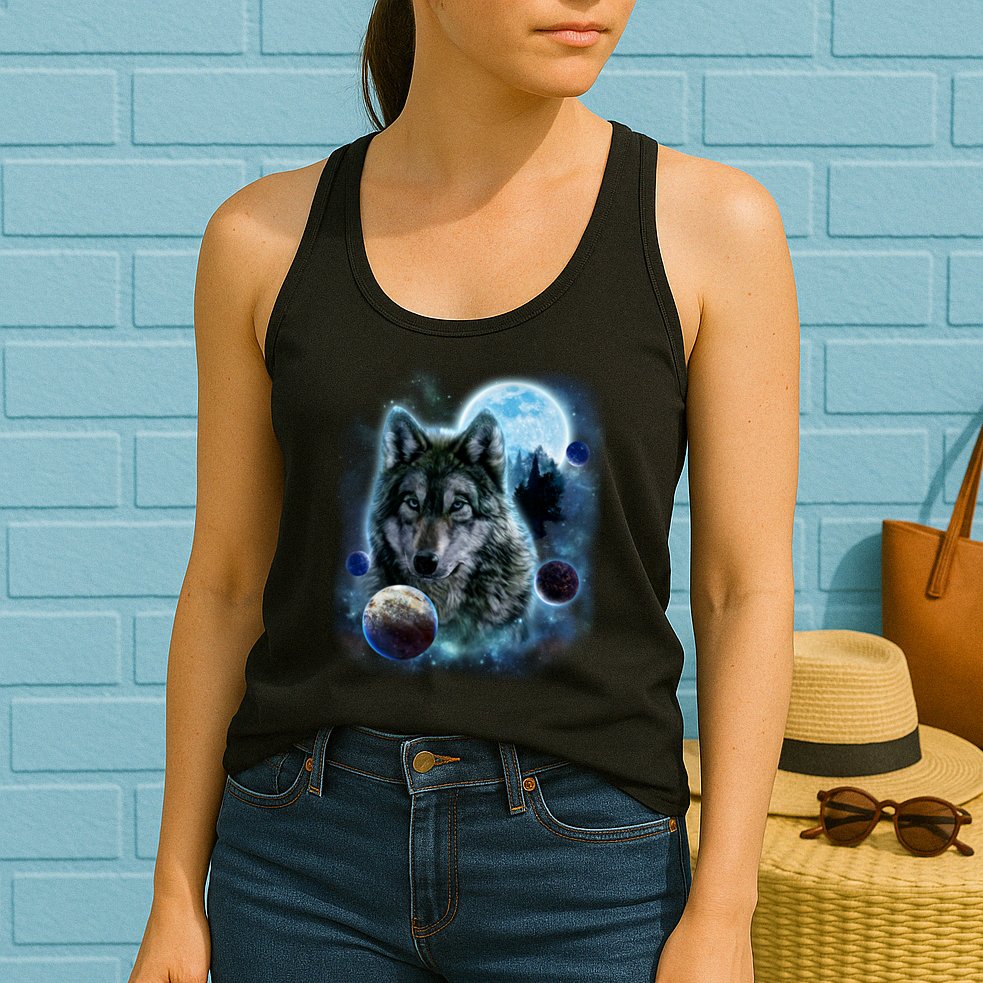 Wolf Shirt Three Wolves Moon Wolf Moon Womens Tank Top