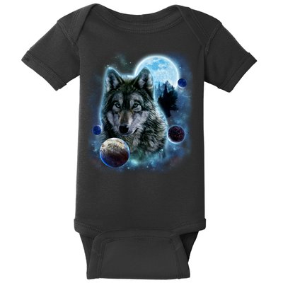 Wolf Shirt Three Wolves Moon Wolf Moon Baby Bodysuit