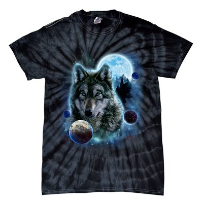 Wolf Shirt Three Wolves Moon Wolf Moon Tie-Dye T-Shirt