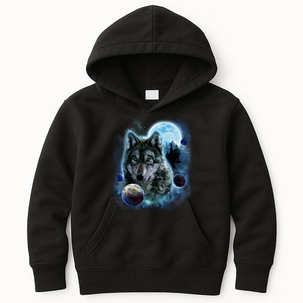 Wolf Shirt Three Wolves Moon Wolf Moon Kids Hoodie