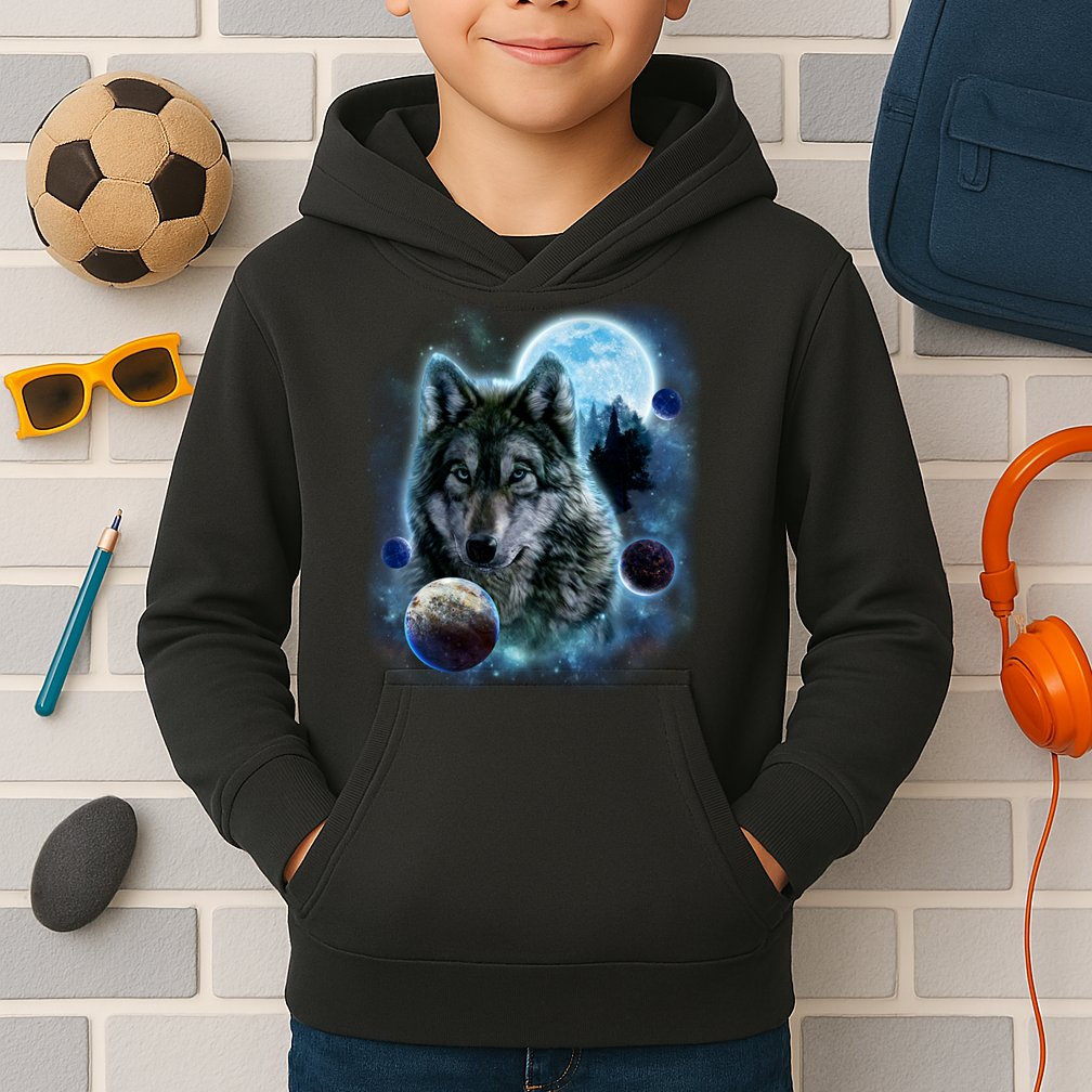 Wolf Shirt Three Wolves Moon Wolf Moon Kids Hoodie