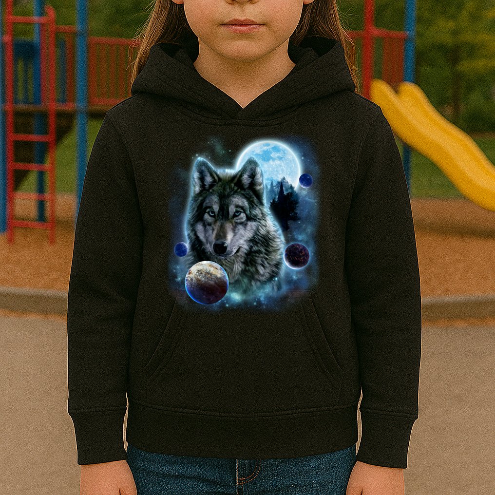 Wolf Shirt Three Wolves Moon Wolf Moon Kids Hoodie