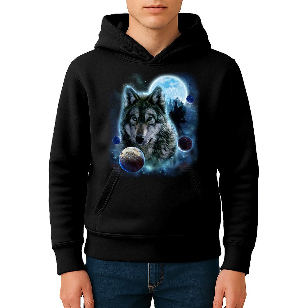 Wolf Shirt Three Wolves Moon Wolf Moon Kids Hoodie
