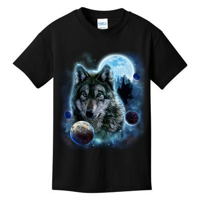 Wolf Shirt Three Wolves Moon Wolf Moon Kids T-Shirt