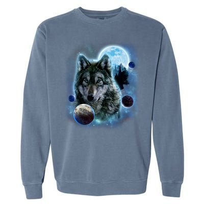 Wolf Shirt Three Wolves Moon Wolf Moon Garment-Dyed Sweatshirt