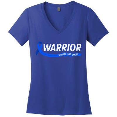 Warrior Stronger Than Cancer Colon Cancer Awareness Great Gift Women's V-Neck T-Shirt