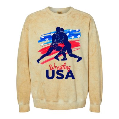 Wrestling Support The Team Wrestling Athlete Usa Flag Colorblast Crewneck Sweatshirt