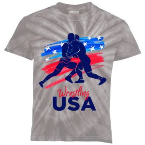 Wrestling Support The Team Wrestling Athlete Usa Flag Kids Tie-Dye T-Shirt