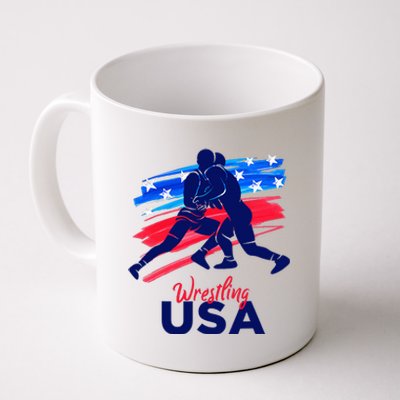 Wrestling Support The Team Wrestling Athlete Usa Flag Coffee Mug