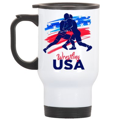 Wrestling Support The Team Wrestling Athlete Usa Flag Stainless Steel Travel Mug