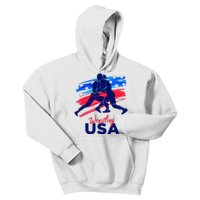 Wrestling Support The Team Wrestling Athlete Usa Flag Kids Hoodie