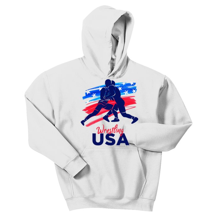 Wrestling Support The Team Wrestling Athlete Usa Flag Kids Hoodie