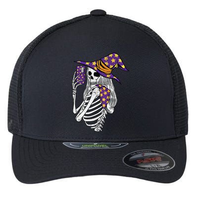 Witch Skeleton Taking Sie Mirror Photo Phone Camera Gift Flexfit Unipanel Trucker Cap