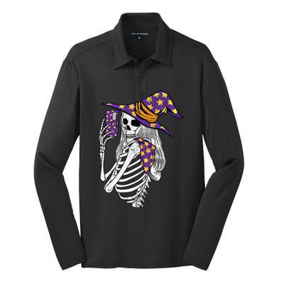 Witch Skeleton Taking Sie Mirror Photo Phone Camera Gift Silk Touch Performance Long Sleeve Polo