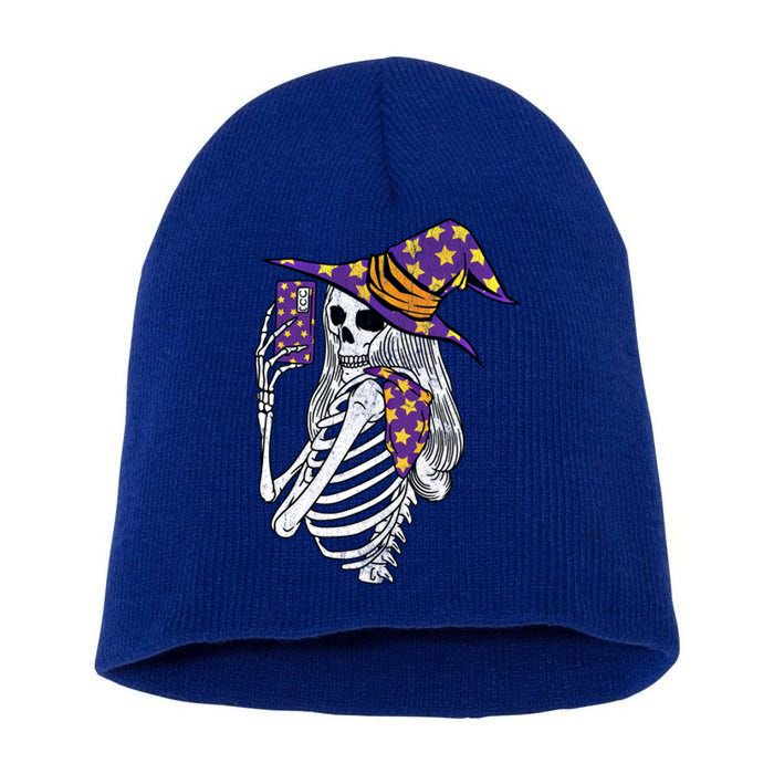 Witch Skeleton Taking Sie Mirror Photo Phone Camera Gift Short Acrylic Beanie