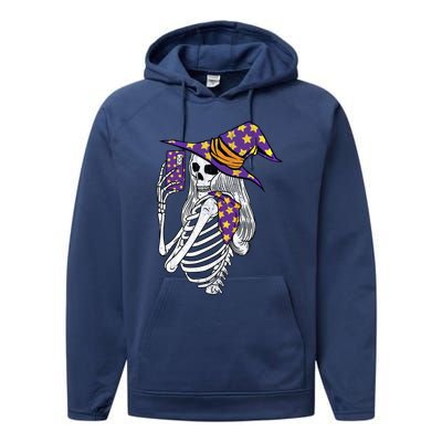 Witch Skeleton Taking Sie Mirror Photo Phone Camera Gift Performance Fleece Hoodie