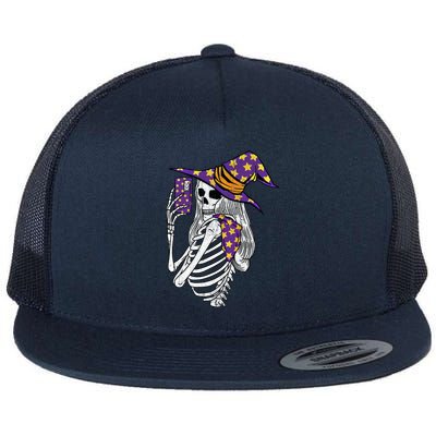 Witch Skeleton Taking Sie Mirror Photo Phone Camera Gift Flat Bill Trucker Hat