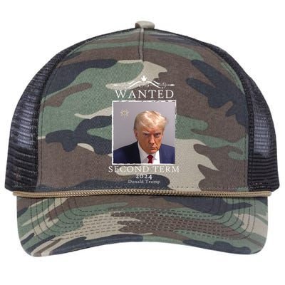 Wanted Second Term 2024 Trump Donald Mugshot Retro Rope Trucker Hat Cap