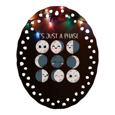 Women Science Teacher Moon Phases Scientist Ceramic Oval Ornament