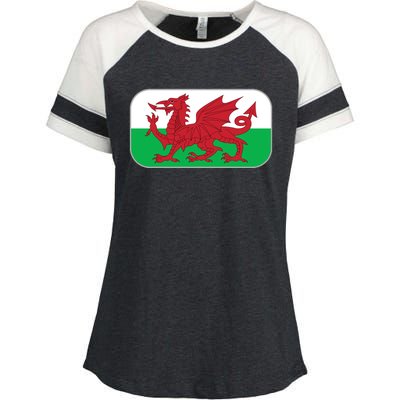 Wales Soccer Team Welsh Flag Y Ddraig Goch Enza Ladies Jersey Colorblock Tee