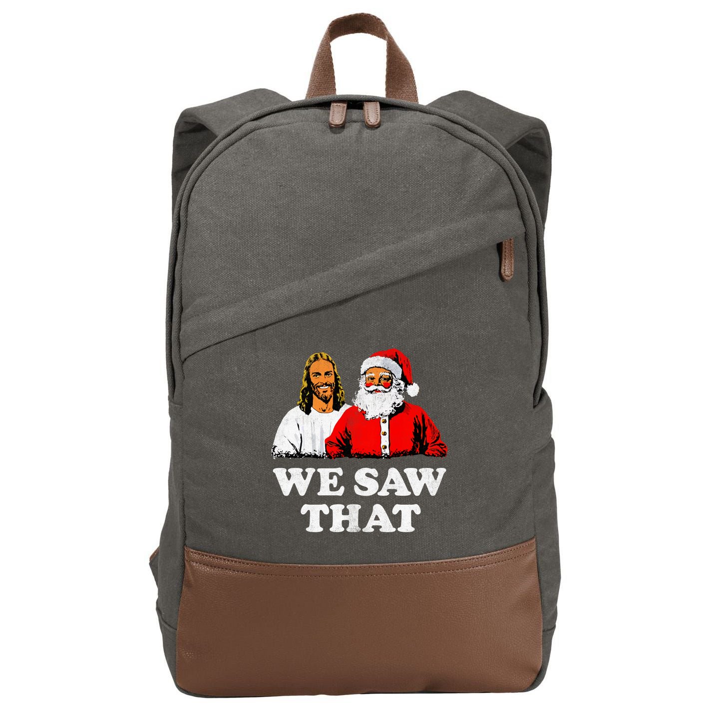 We Saw That Christmas Jesus Santa Claus Christ Cotton Canvas Backpack