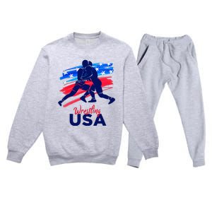 Wrestling Support The Team Wrestling Athlete Usa Flag Premium Crewneck Sweatsuit Set