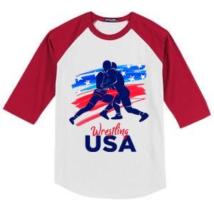 Wrestling Support The Team Wrestling Athlete Usa Flag Kids Colorblock Raglan Jersey