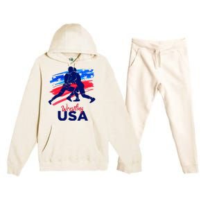 Wrestling Support The Team Wrestling Athlete Usa Flag Premium Hooded Sweatsuit Set