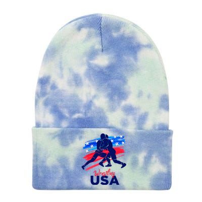 Wrestling Support The Team Wrestling Athlete Usa Flag Tie Dye 12in Knit Beanie