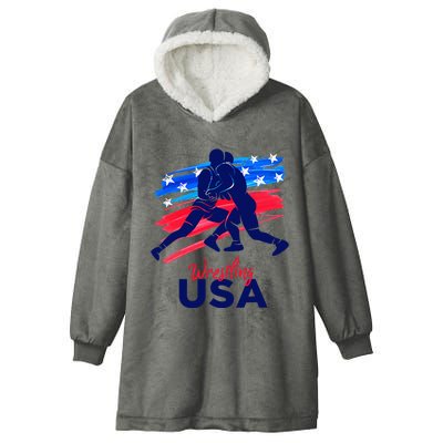 Wrestling Support The Team Wrestling Athlete Usa Flag Hooded Wearable Blanket