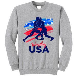 Wrestling Support The Team Wrestling Athlete Usa Flag Tall Sweatshirt