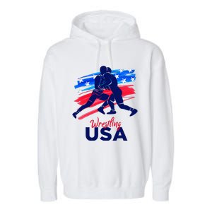 Wrestling Support The Team Wrestling Athlete Usa Flag Garment-Dyed Fleece Hoodie