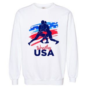 Wrestling Support The Team Wrestling Athlete Usa Flag Garment-Dyed Sweatshirt