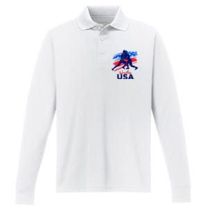 Wrestling Support The Team Wrestling Athlete Usa Flag Performance Long Sleeve Polo