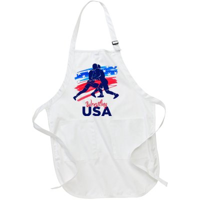 Wrestling Support The Team Wrestling Athlete Usa Flag Full-Length Apron With Pockets