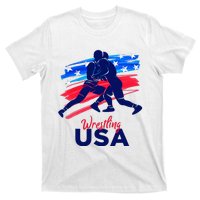 Wrestling Support The Team Wrestling Athlete Usa Flag T-Shirt