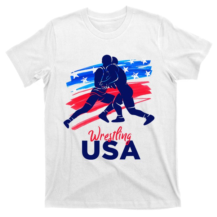 Wrestling Support The Team Wrestling Athlete Usa Flag T-Shirt