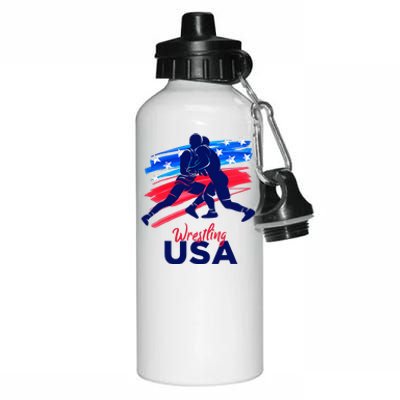 Wrestling Support The Team Wrestling Athlete Usa Flag Aluminum Water Bottle 