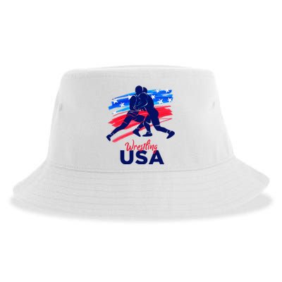 Wrestling Support The Team Wrestling Athlete Usa Flag Sustainable Bucket Hat