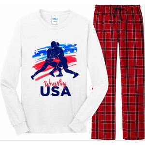 Wrestling Support The Team Wrestling Athlete Usa Flag Long Sleeve Pajama Set