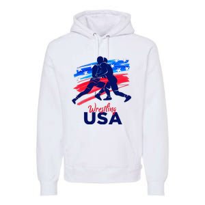 Wrestling Support The Team Wrestling Athlete Usa Flag Premium Hoodie