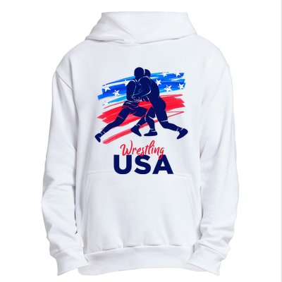 Wrestling Support The Team Wrestling Athlete Usa Flag Urban Pullover Hoodie