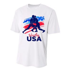 Wrestling Support The Team Wrestling Athlete Usa Flag Performance Sprint T-Shirt