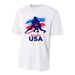 Wrestling Support The Team Wrestling Athlete Usa Flag Youth Performance Sprint T-Shirt