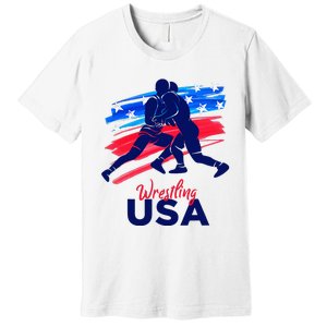 Wrestling Support The Team Wrestling Athlete Usa Flag Premium T-Shirt