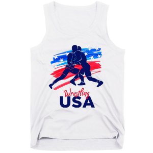 Wrestling Support The Team Wrestling Athlete Usa Flag Tank Top