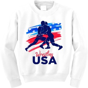 Wrestling Support The Team Wrestling Athlete Usa Flag Kids Sweatshirt