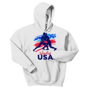 Wrestling Support The Team Wrestling Athlete Usa Flag Kids Hoodie