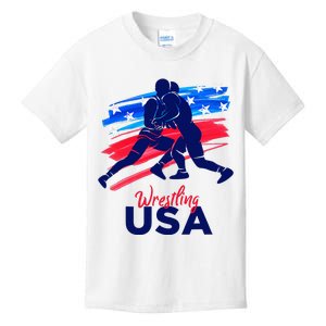 Wrestling Support The Team Wrestling Athlete Usa Flag Kids T-Shirt