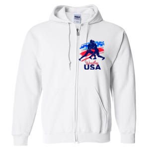 Wrestling Support The Team Wrestling Athlete Usa Flag Full Zip Hoodie